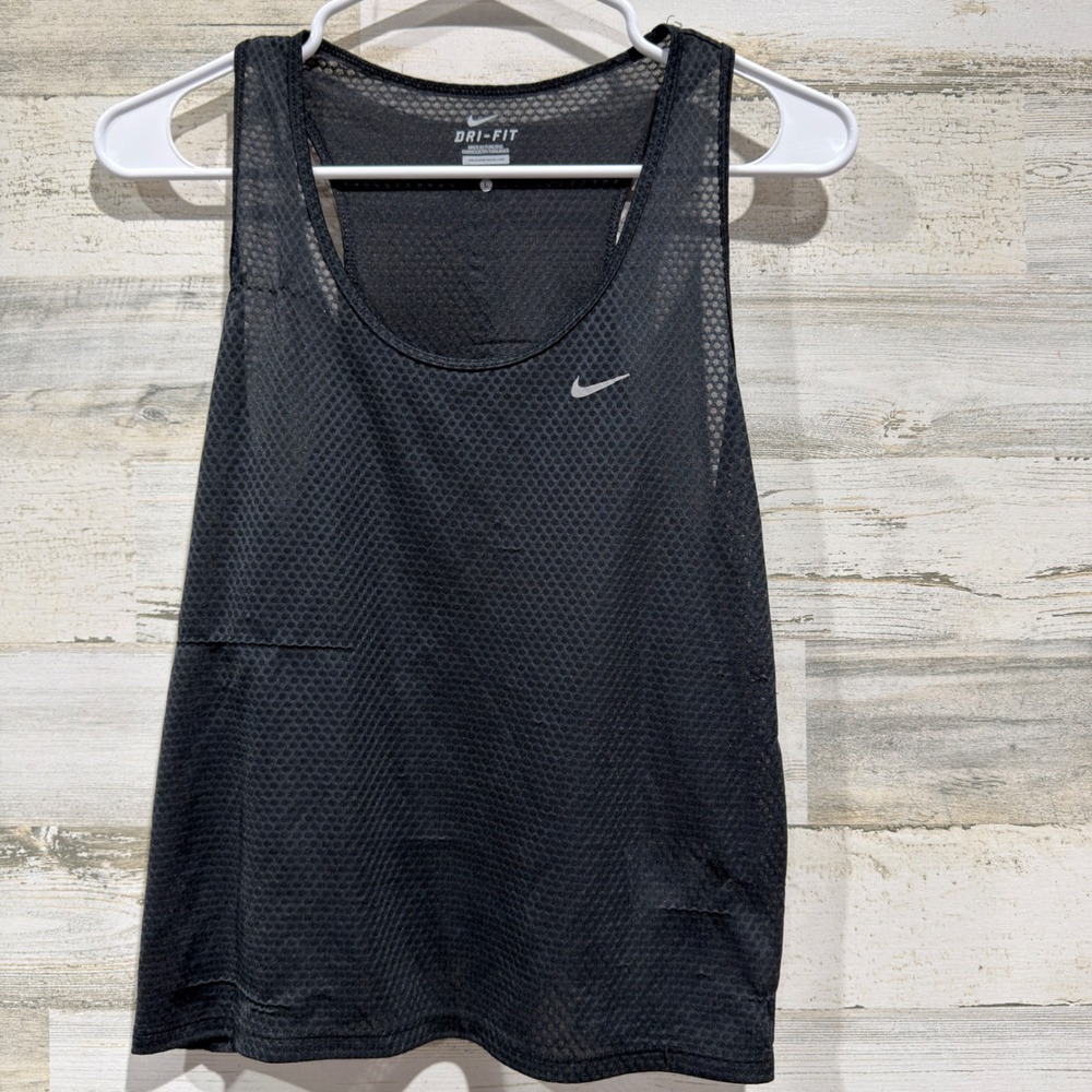 Nike Dri-FIT Mesh Tank Top Women L Black 849876-010 Running Sporty *Flawed